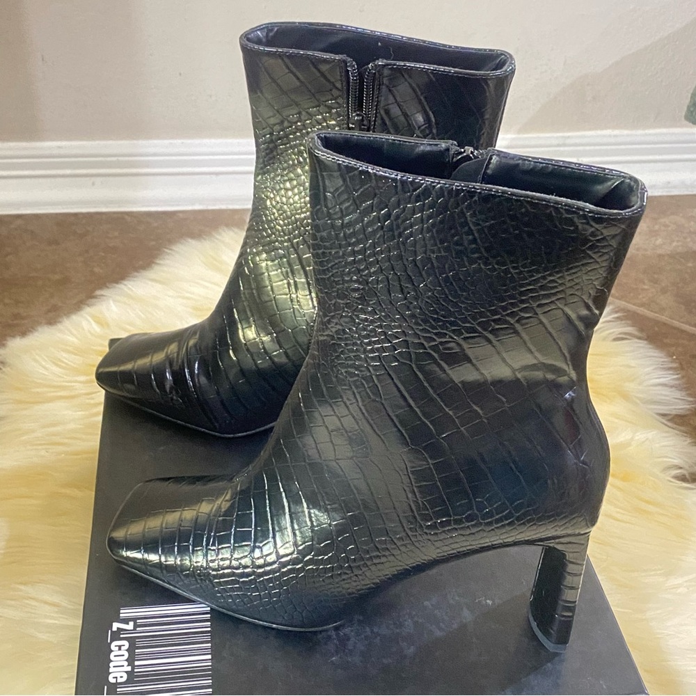 Z Code Z Black Reese Croc Print Vegan Leather Square Toe Women Boots Booties